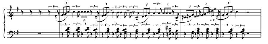 замена длинной ноты на ритмическую фигуру (свинг в левой руке)