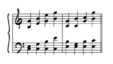 четыре вида септаккорда в широкой позиции на один басовый звук